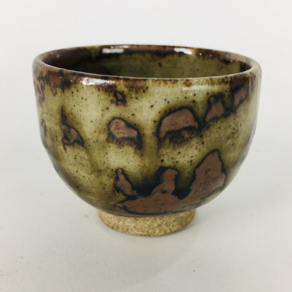 Japanese Ceramic Sake Cup Karatsu Ware Vtg Guinomi Ochoko Brown Glaze GU898