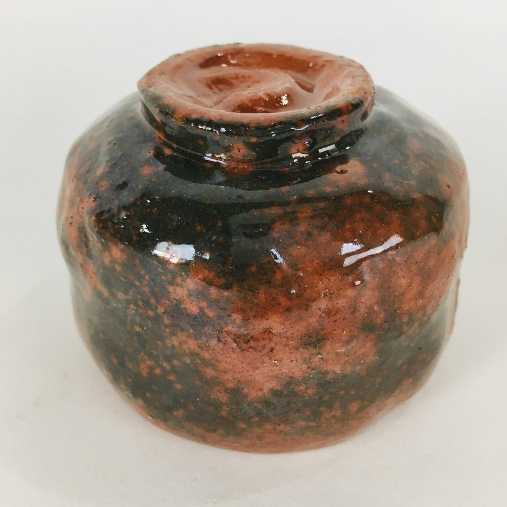 Japanese Ceramic Sake Cup Mino Ware Vtg Guinomi Ochoko Akaguro Glaze GU902