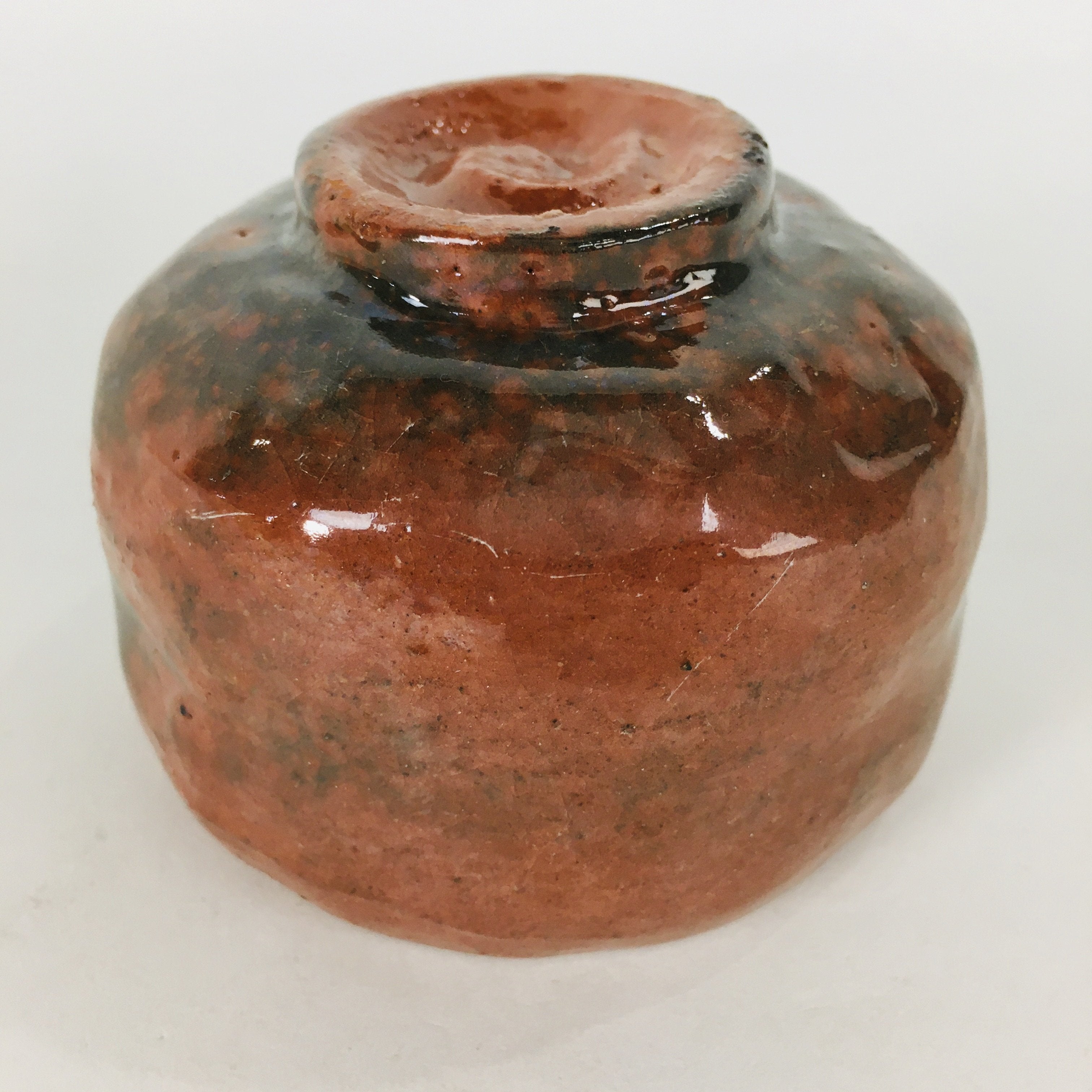 Japanese Ceramic Sake Cup Mino Ware Vtg Guinomi Ochoko Akaguro Glaze GU902