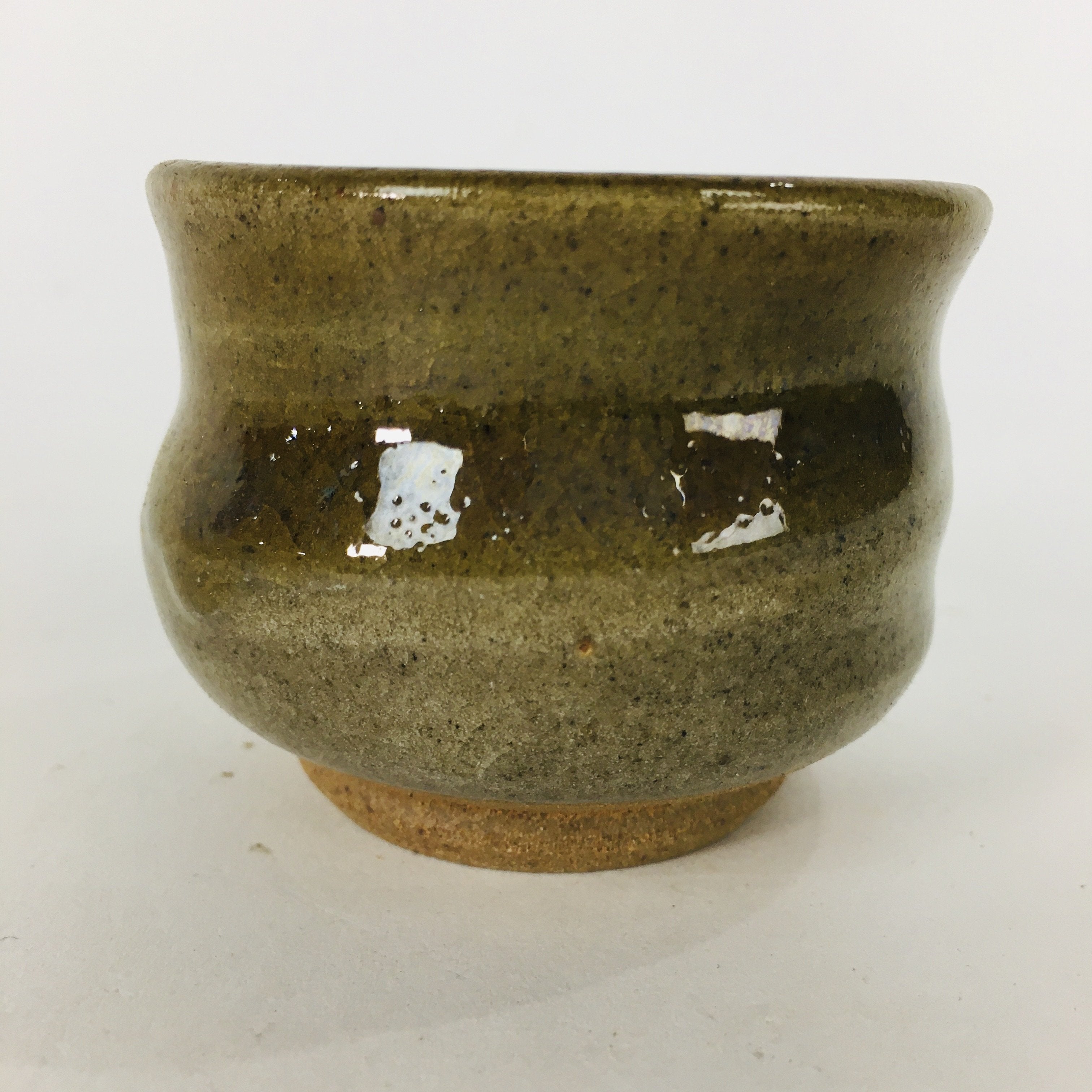 Japanese Ceramic Sake Cup Mino Ware Vtg Guinomi Ochoko Green Glaze GU904