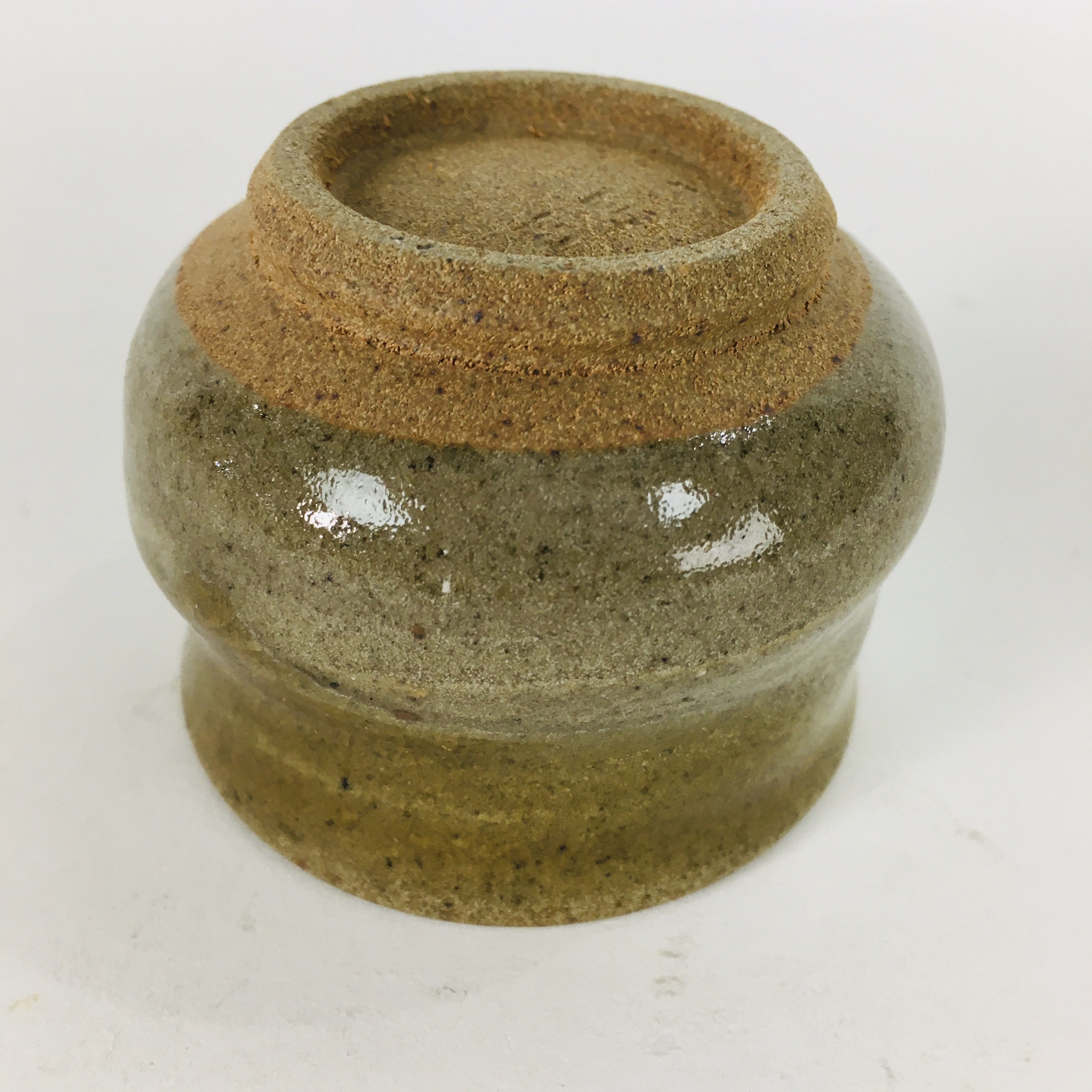 Japanese Ceramic Sake Cup Mino Ware Vtg Guinomi Ochoko Green Glaze GU904