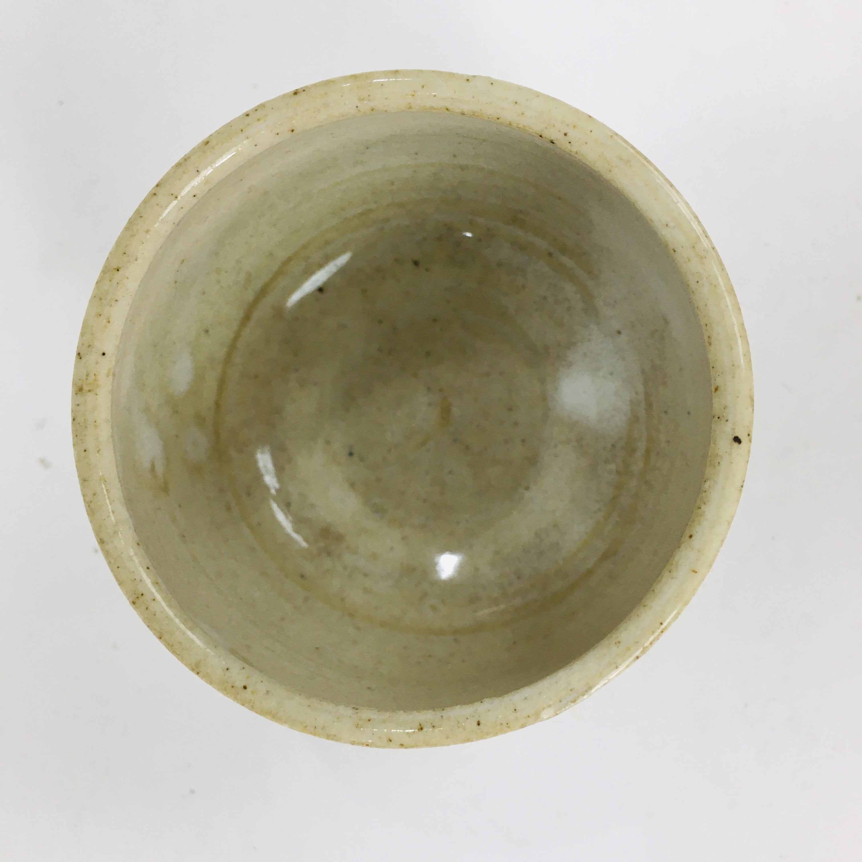 Japanese Ceramic Sake Cup Mino Ware Vtg Guinomi Ochoko White Glaze GU903