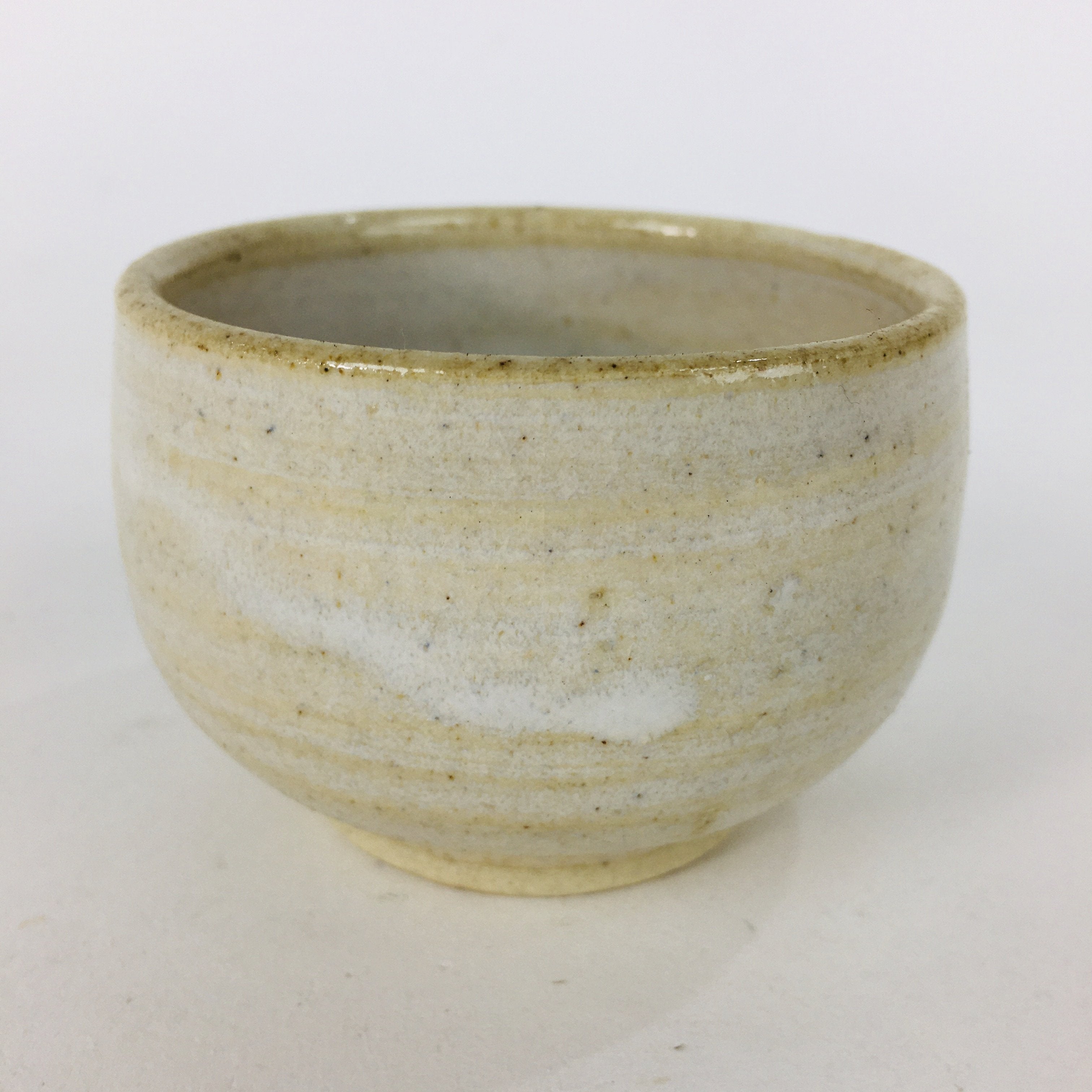 Japanese Ceramic Sake Cup Mino Ware Vtg Guinomi Ochoko White Glaze GU903