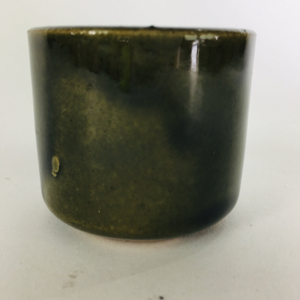 Japanese Ceramic Sake Cup Oribe Ware Vtg Guinomi Ochoko Green Glaze GU896