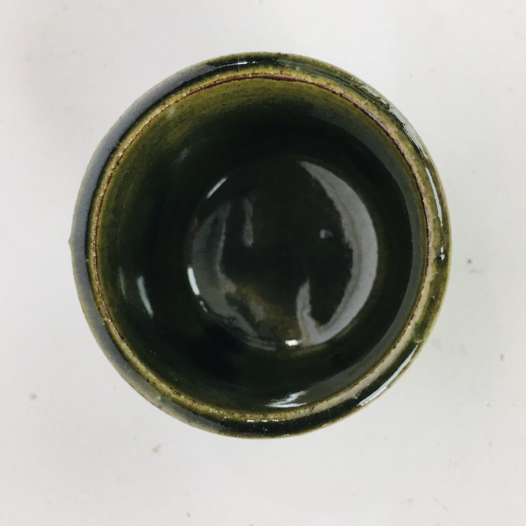 Japanese Ceramic Sake Cup Oribe Ware Vtg Guinomi Ochoko Green Glaze GU896