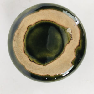 Japanese Ceramic Sake Cup Oribe Ware Vtg Guinomi Ochoko Green Glaze GU896