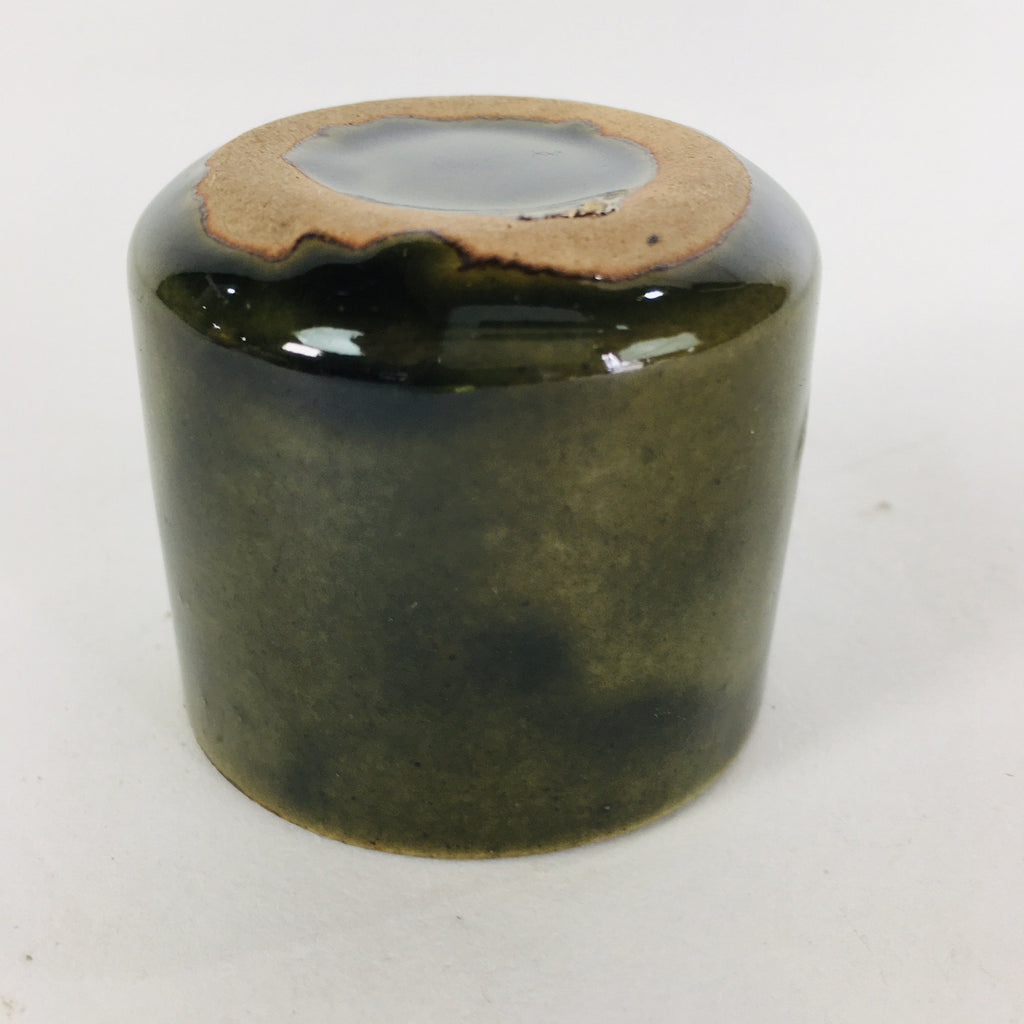 Japanese Ceramic Sake Cup Oribe Ware Vtg Guinomi Ochoko Green Glaze GU896