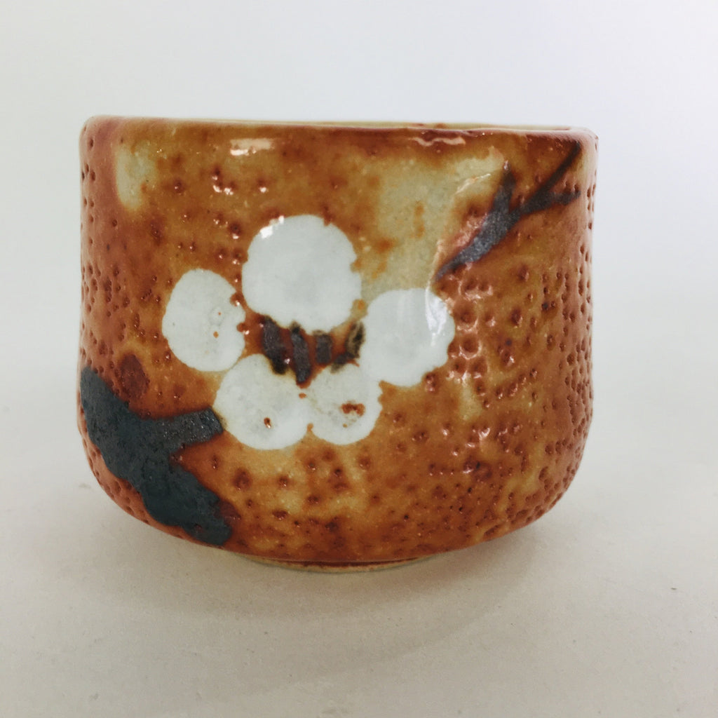 Japanese Ceramic Sake Cup Shino Ware Vtg Guinomi Ochoko Plum Blossom GU895