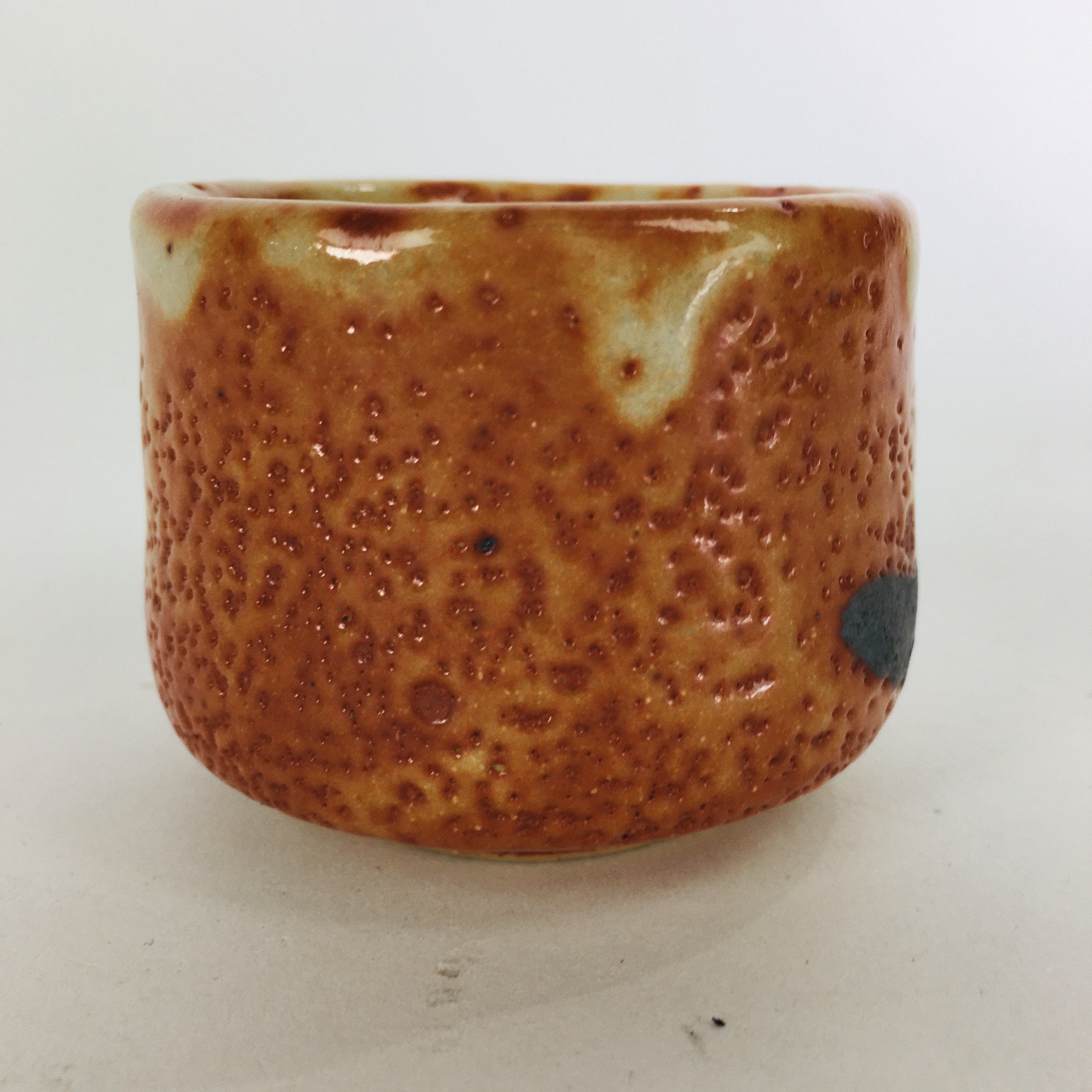 Japanese Ceramic Sake Cup Shino Ware Vtg Guinomi Ochoko Plum Blossom GU895