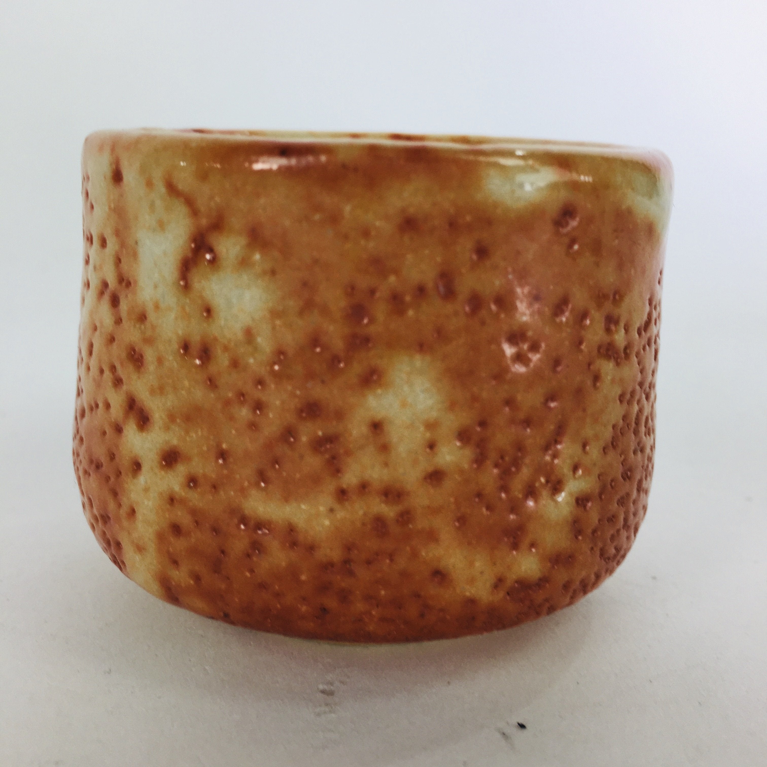 Japanese Ceramic Sake Cup Shino Ware Vtg Guinomi Ochoko Plum Blossom GU895