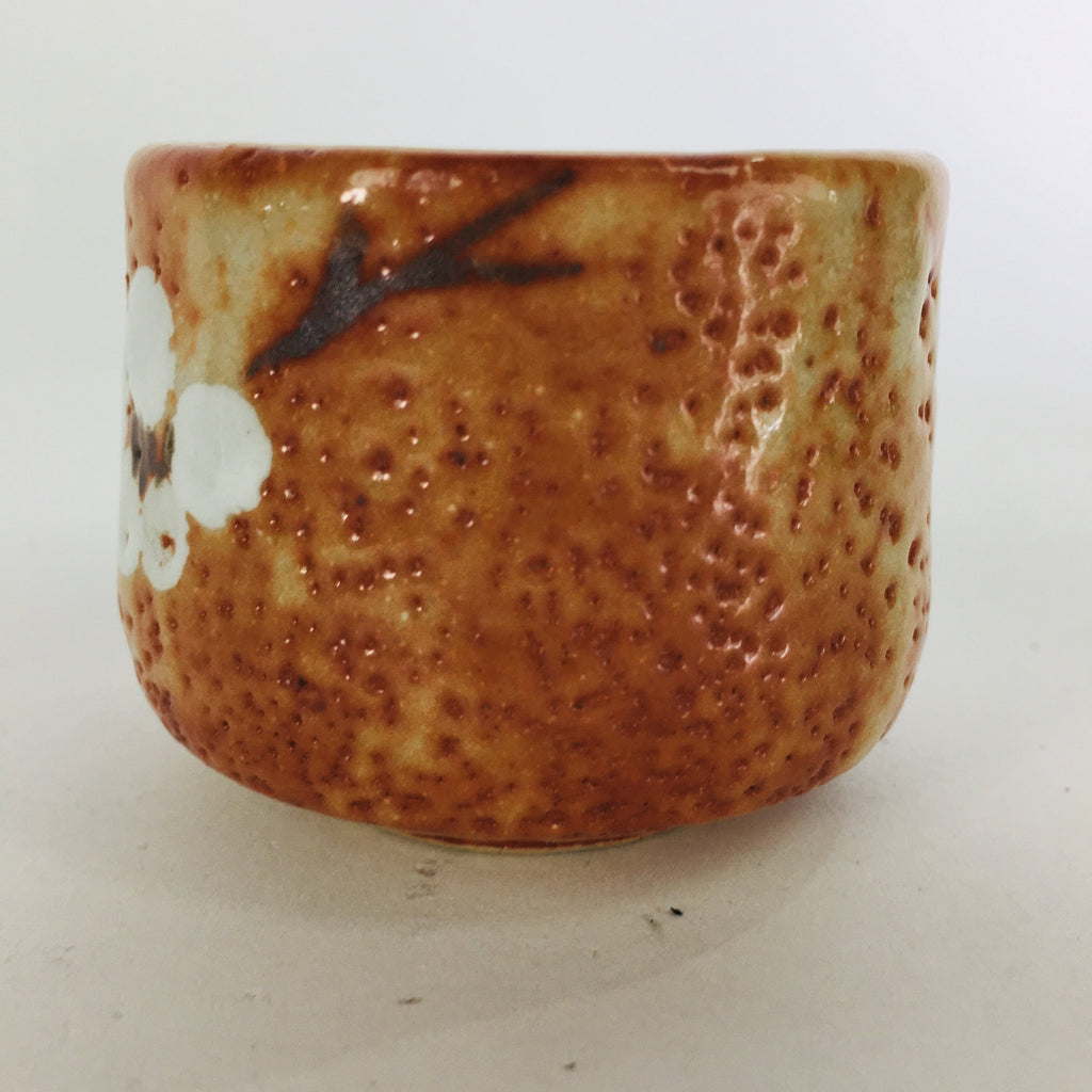 Japanese Ceramic Sake Cup Shino Ware Vtg Guinomi Ochoko Plum Blossom GU895