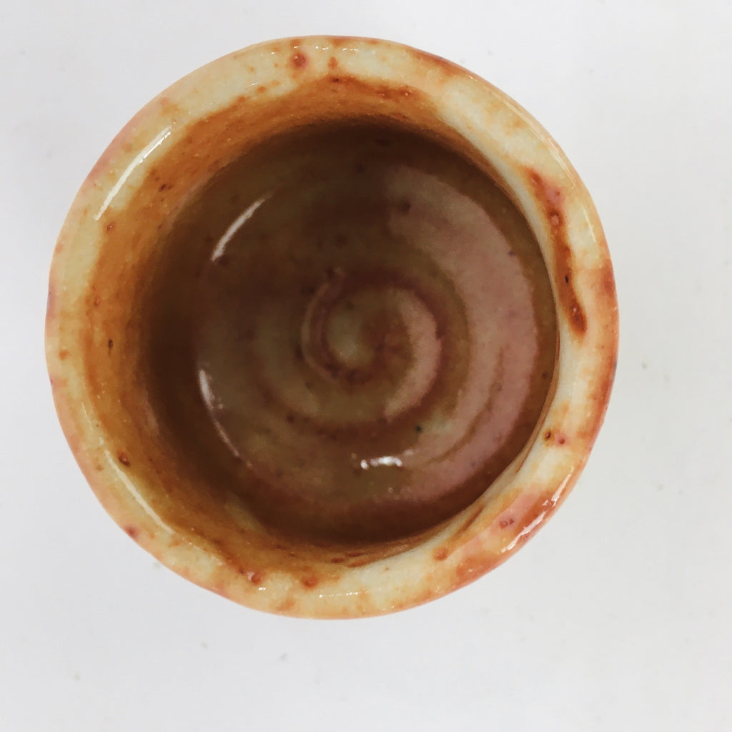 Japanese Ceramic Sake Cup Shino Ware Vtg Guinomi Ochoko Plum Blossom GU895