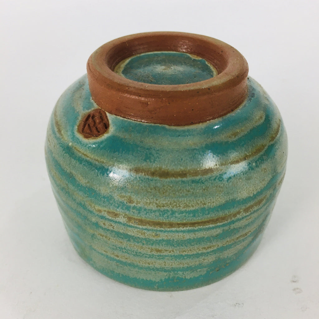 Japanese Ceramic Sake Cup Tanba Ware Vtg Guinomi Ochoko Glaze Emerald GU900