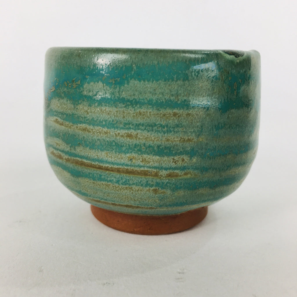 Japanese Ceramic Sake Cup Tanba Ware Vtg Guinomi Ochoko Glaze Emerald GU900