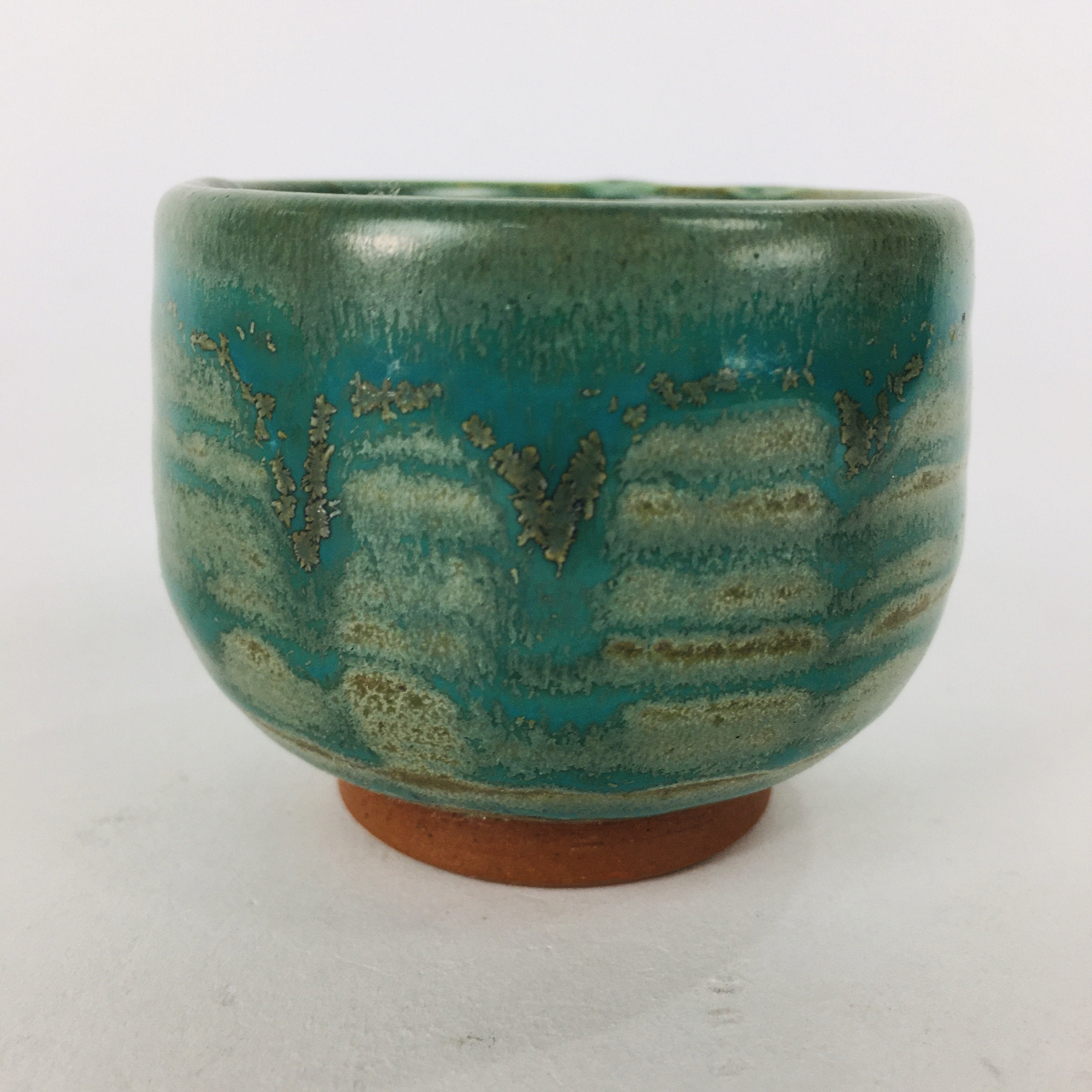Japanese Ceramic Sake Cup Tanba Ware Vtg Guinomi Ochoko Glaze Emerald GU900