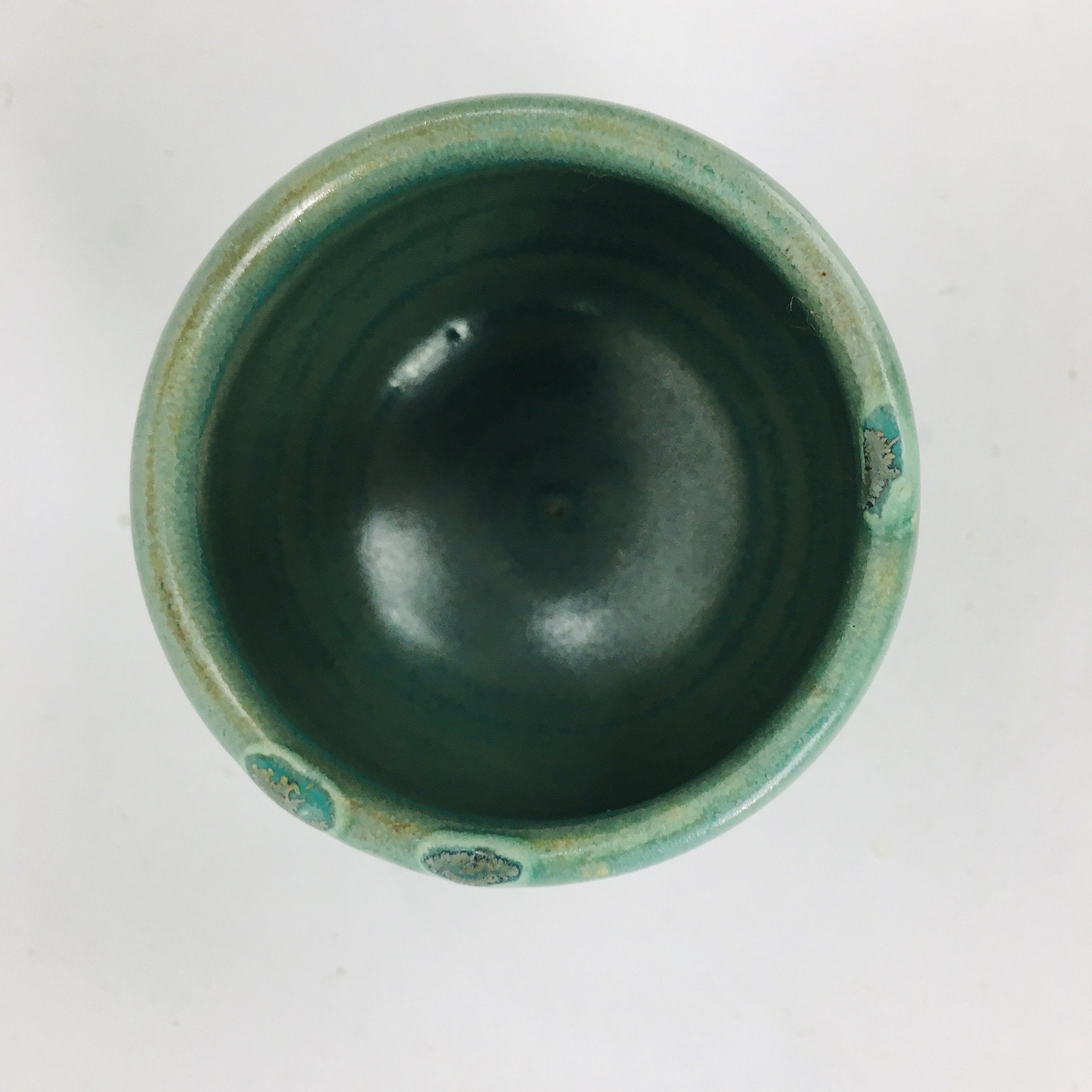 Japanese Ceramic Sake Cup Tanba Ware Vtg Guinomi Ochoko Glaze Emerald GU900