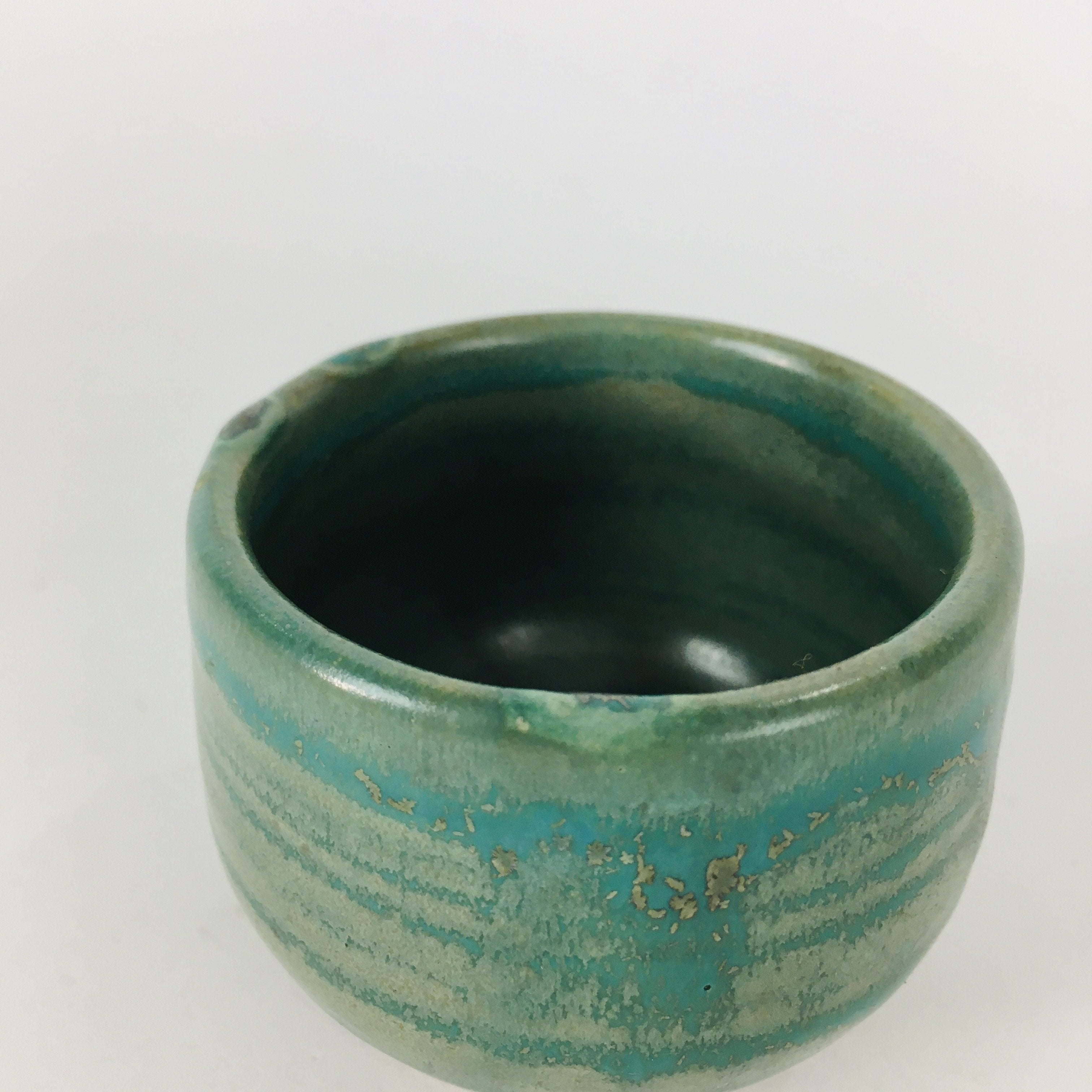 Japanese Ceramic Sake Cup Tanba Ware Vtg Guinomi Ochoko Glaze Emerald GU900