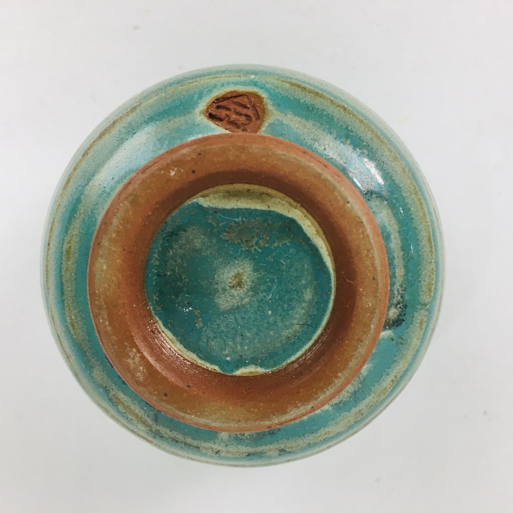 Japanese Ceramic Sake Cup Tanba Ware Vtg Guinomi Ochoko Glaze Emerald GU900
