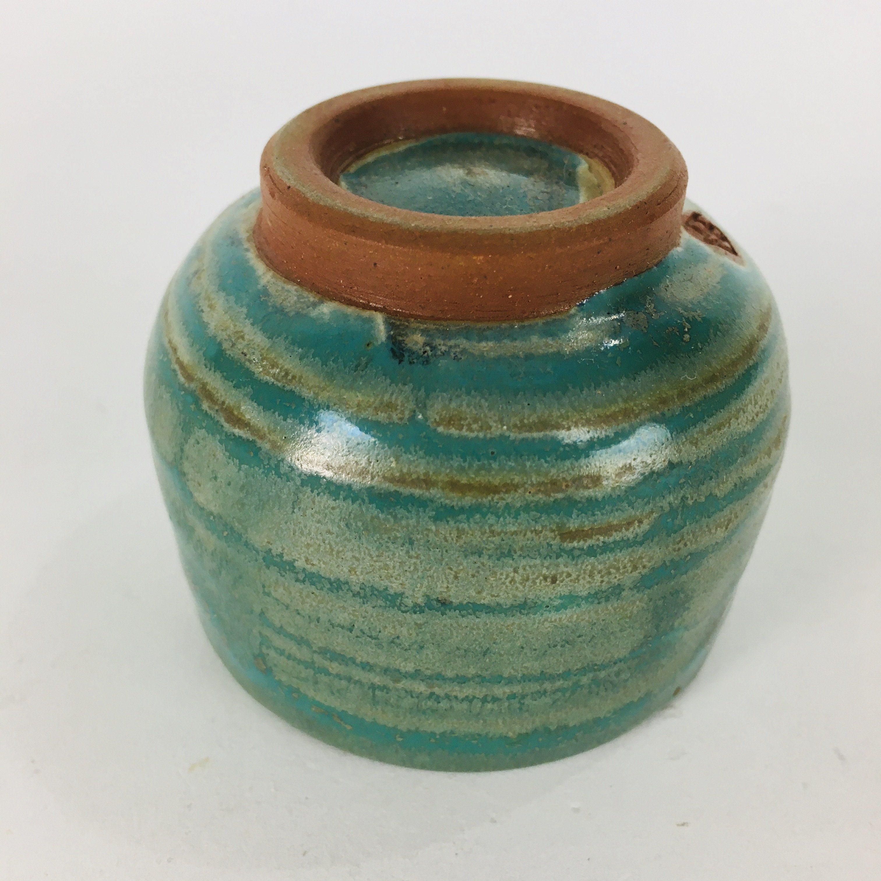 Japanese Ceramic Sake Cup Tanba Ware Vtg Guinomi Ochoko Glaze Emerald GU900