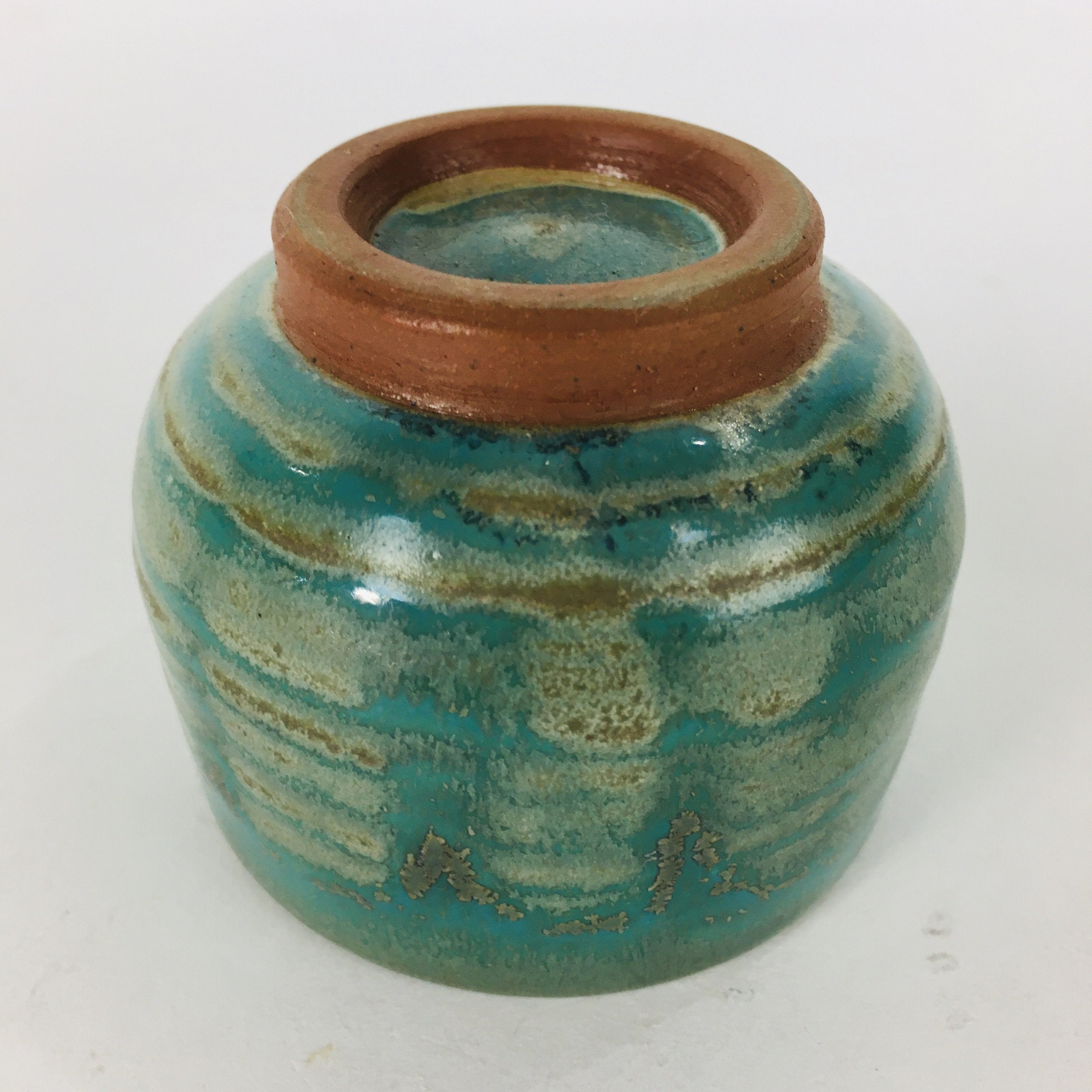 Japanese Ceramic Sake Cup Tanba Ware Vtg Guinomi Ochoko Glaze Emerald GU900