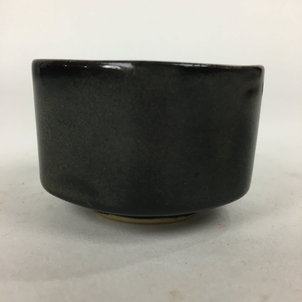 Japanese Ceramic Sake Cup Vtg Black Pottery Guinomi Sakazuki Ochoko Hexagon G6