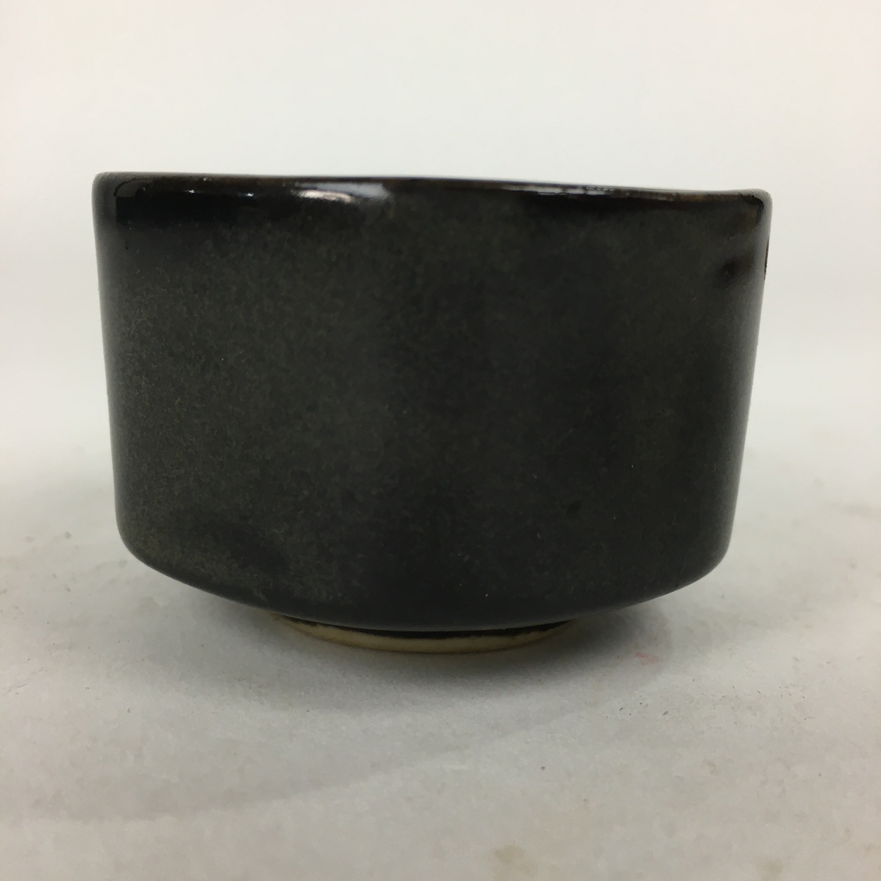 Japanese Ceramic Sake Cup Vtg Black Pottery Guinomi Sakazuki Ochoko Hexagon G6