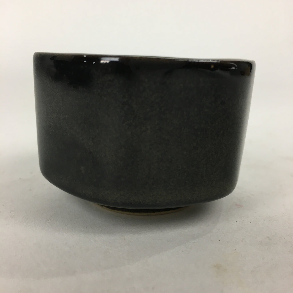 Japanese Ceramic Sake Cup Vtg Black Pottery Guinomi Sakazuki Ochoko Hexagon G6