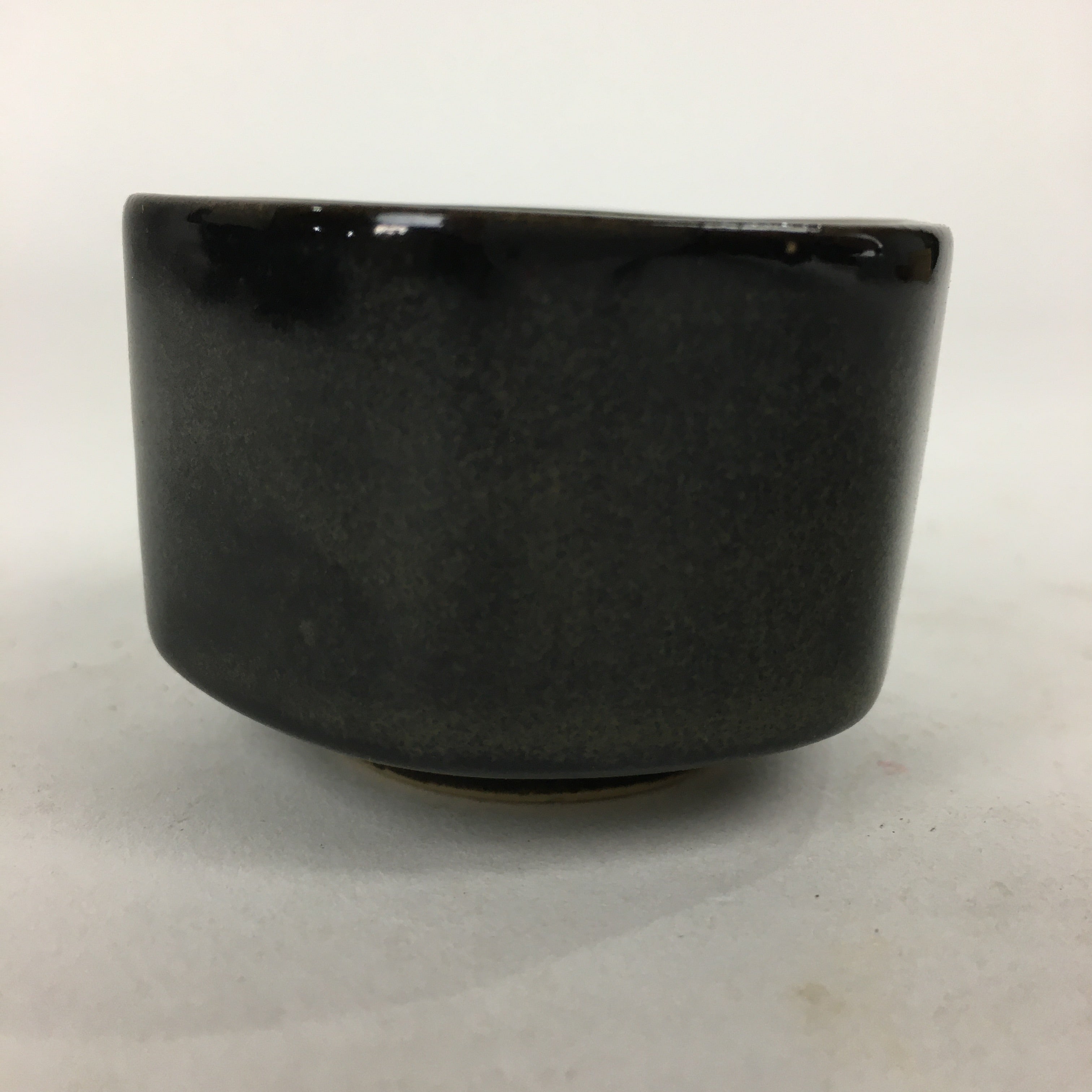 Japanese Ceramic Sake Cup Vtg Black Pottery Guinomi Sakazuki Ochoko Hexagon G6