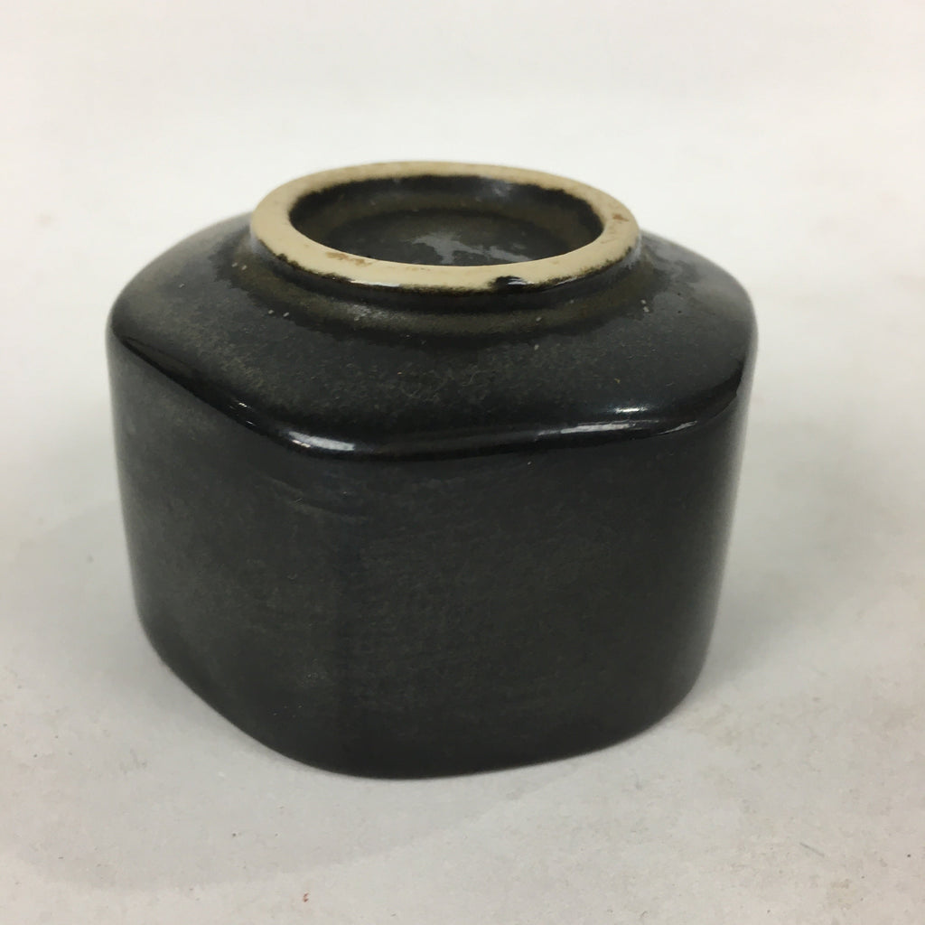 Japanese Ceramic Sake Cup Vtg Black Pottery Guinomi Sakazuki Ochoko Hexagon G6