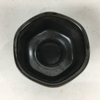 Japanese Ceramic Sake Cup Vtg Black Pottery Guinomi Sakazuki Ochoko Hexagon G6