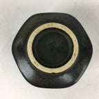 Japanese Ceramic Sake Cup Vtg Black Pottery Guinomi Sakazuki Ochoko Hexagon G6
