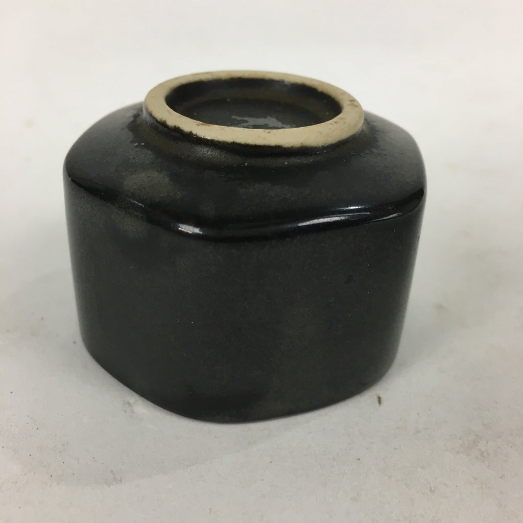 Japanese Ceramic Sake Cup Vtg Black Pottery Guinomi Sakazuki Ochoko Hexagon G6