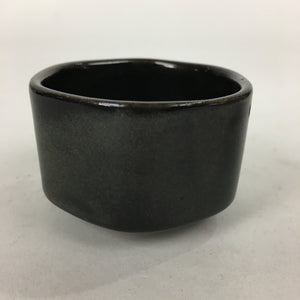 Japanese Ceramic Sake Cup Vtg Black Pottery Guinomi Sakazuki Ochoko Hexagon G6