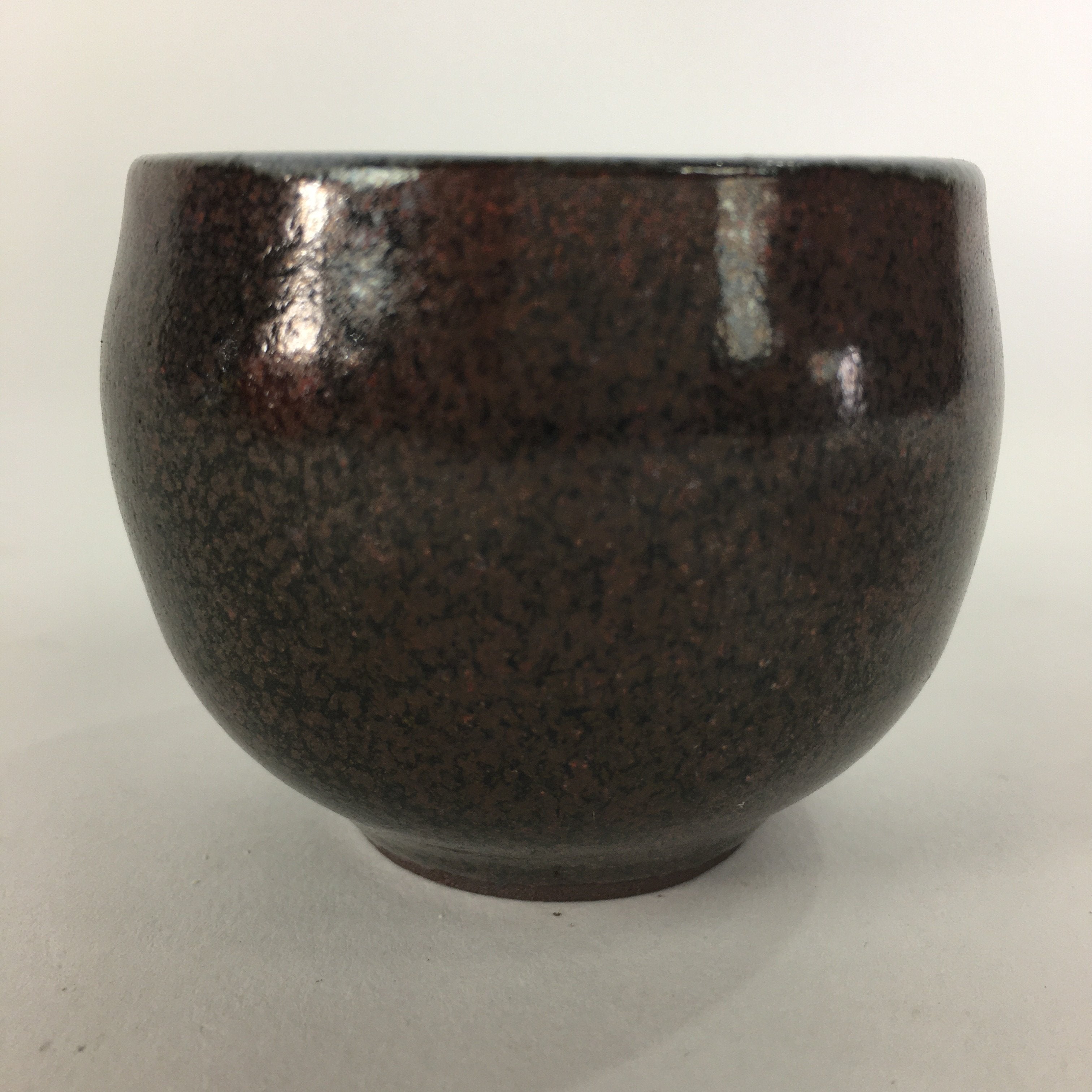 Japanese Ceramic Sake Cup Vtg Guinomi Ochoko Brown White Pottery GU972