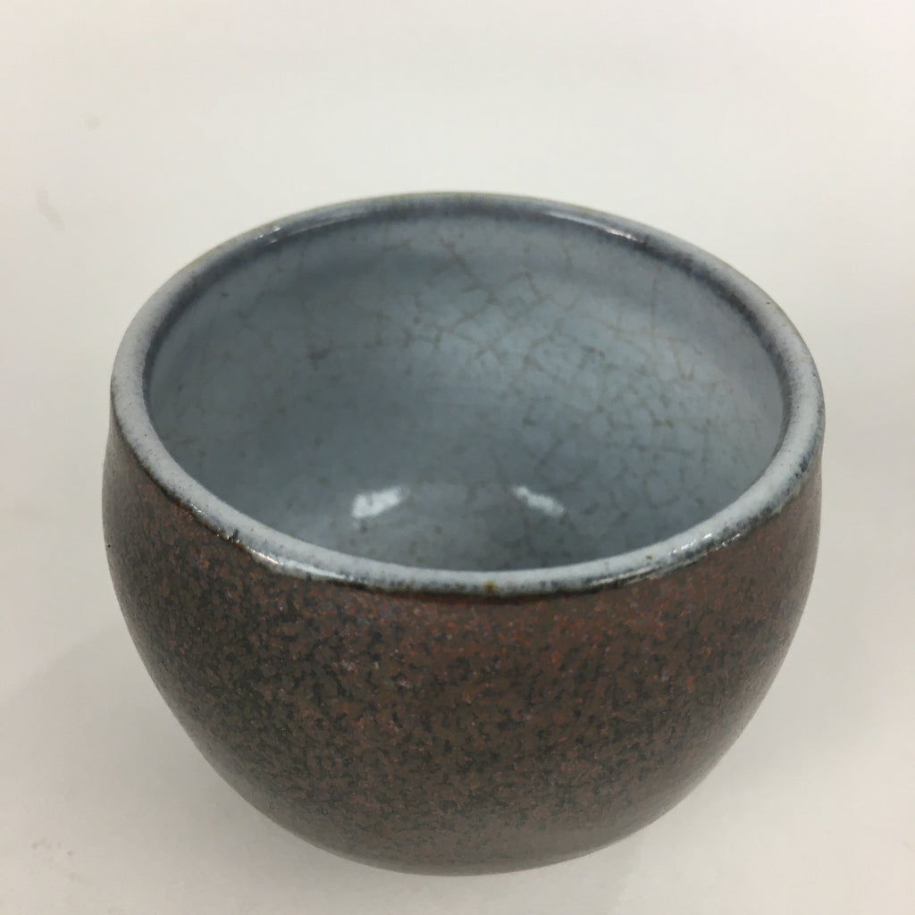 Japanese Ceramic Sake Cup Vtg Guinomi Ochoko Brown White Pottery GU972
