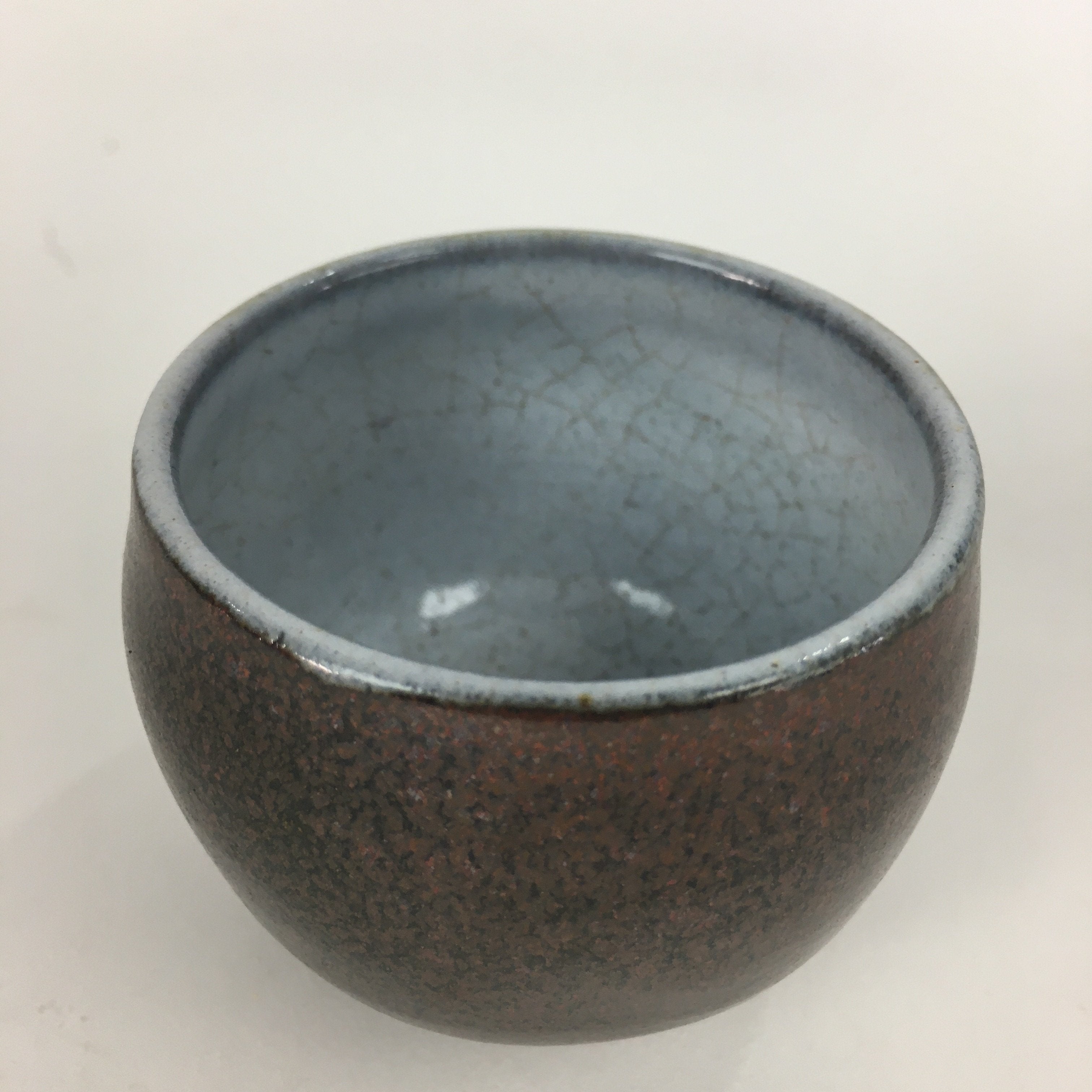 Japanese Ceramic Sake Cup Vtg Guinomi Ochoko Brown White Pottery GU972