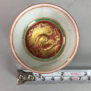 Japanese Ceramic Sake Cup Vtg Guinomi Sakazuki Iroe Gold Red Pottery Stamp GU374