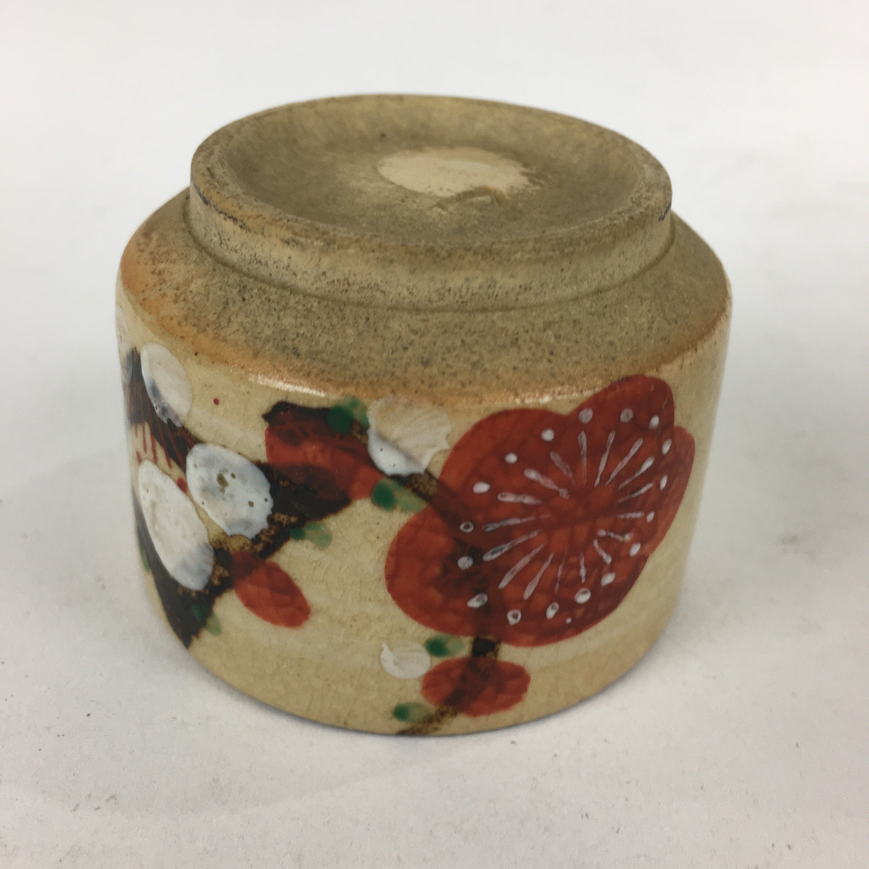 Japanese Ceramic Sake Cup Vtg Hand drawn Guinomi Sakazuki Ochoko Plum Blossom G7