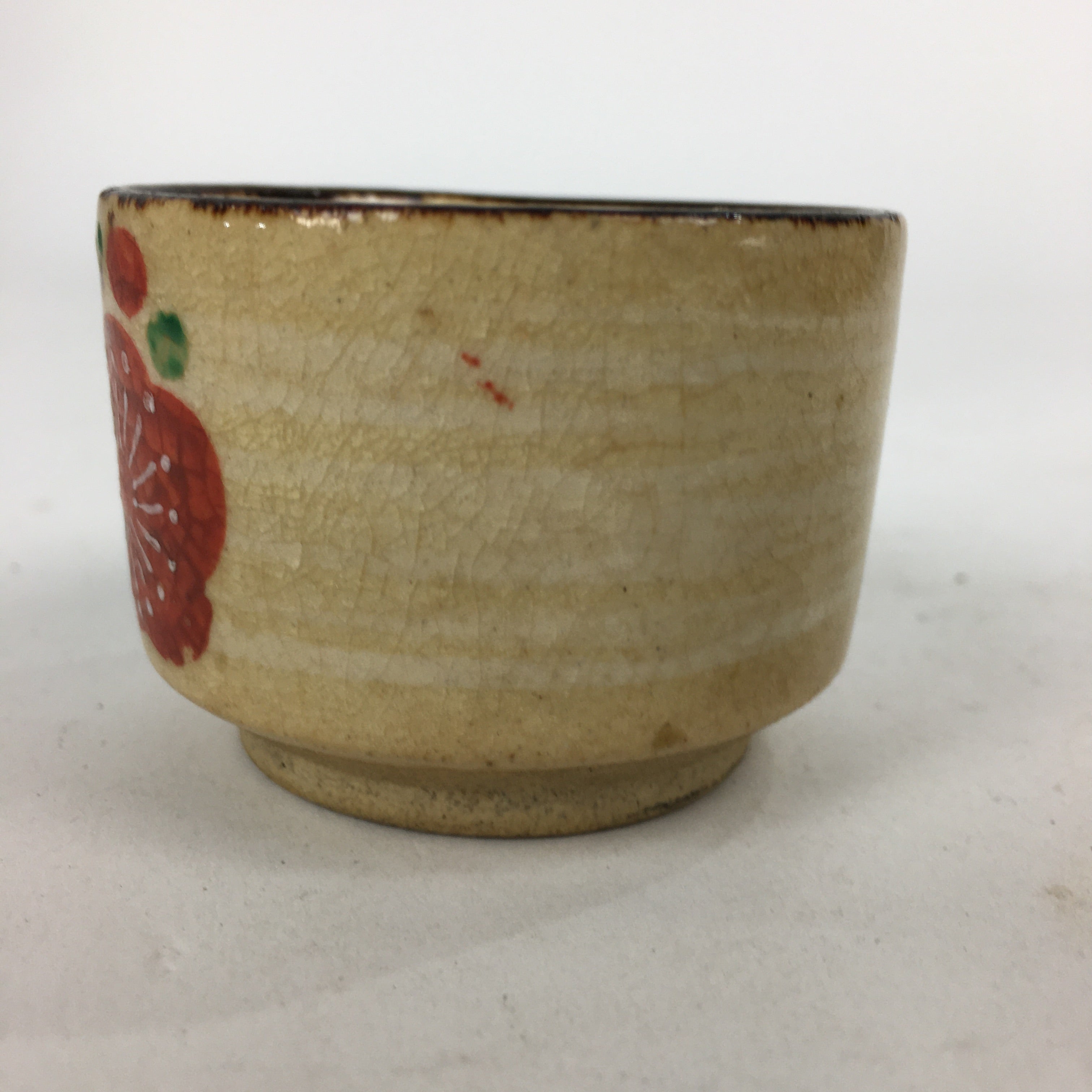 Japanese Ceramic Sake Cup Vtg Hand drawn Guinomi Sakazuki Ochoko Plum Blossom G7