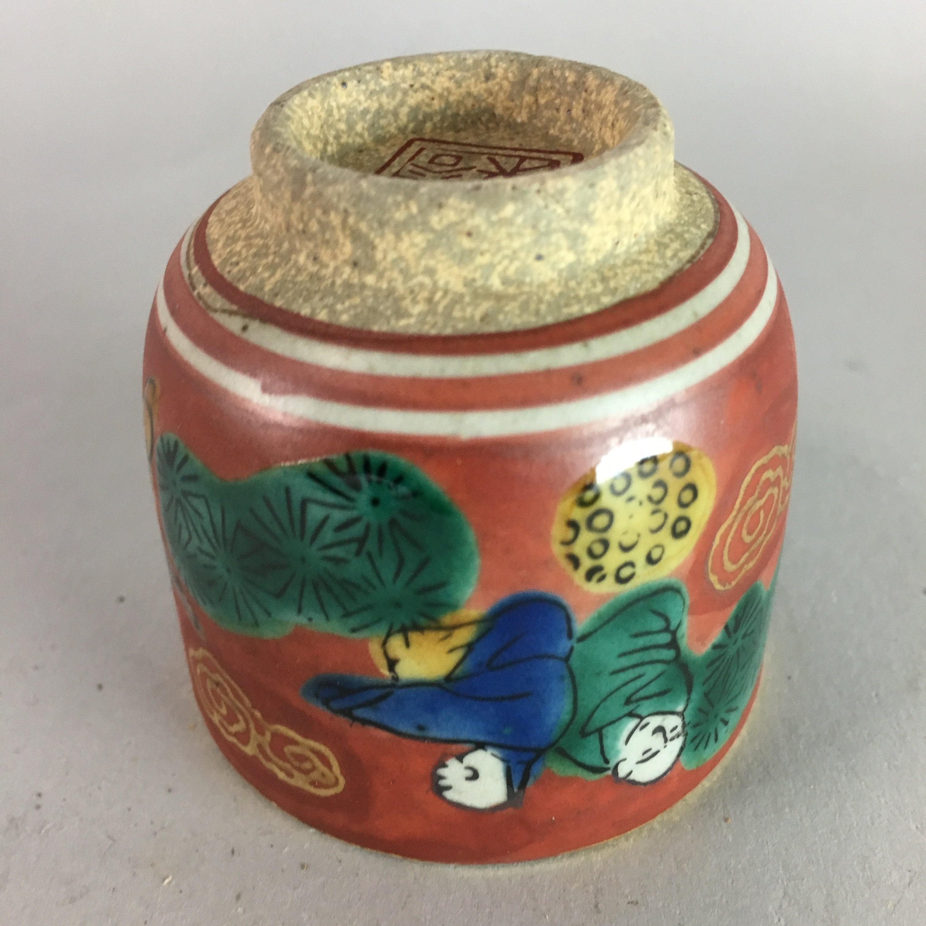 Japanese Ceramic Sake Cup Vtg Kutani Pottery Guinomi Sakazuki Mokubei GU455