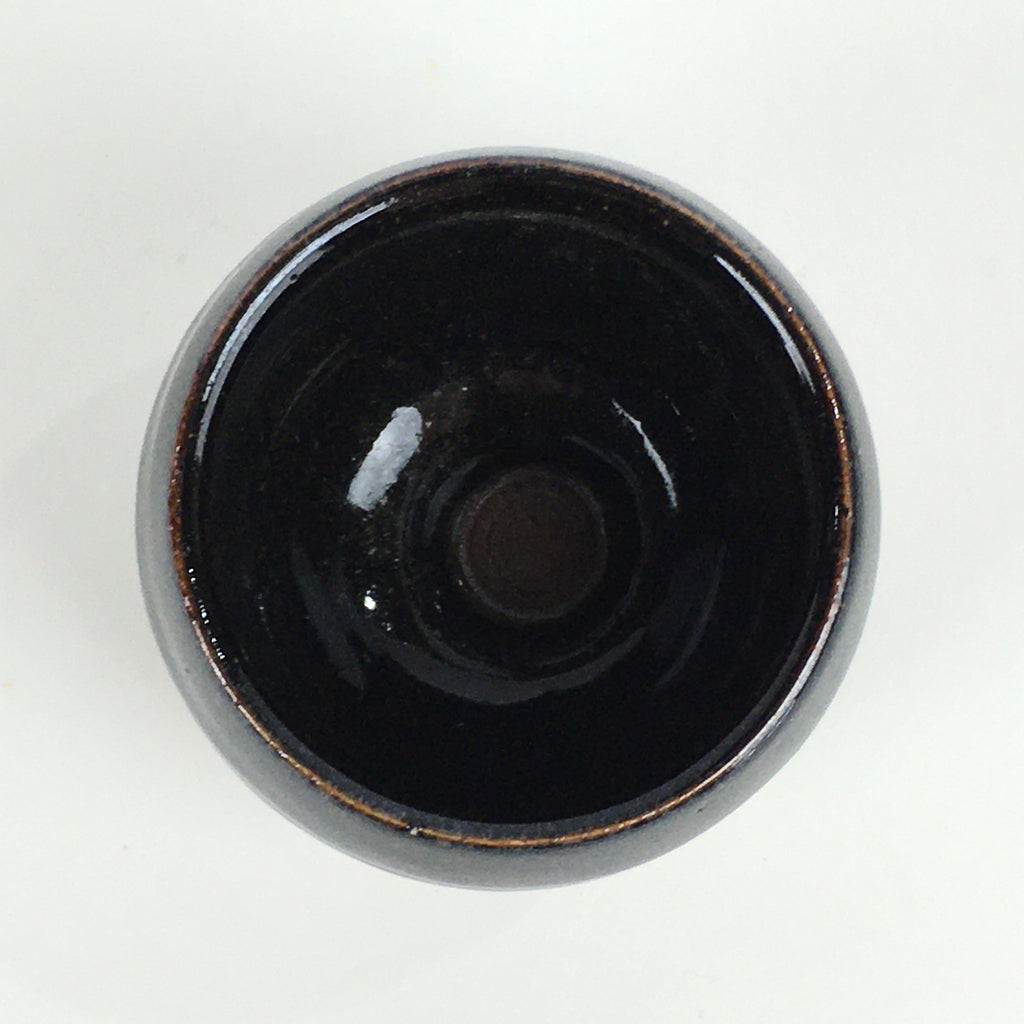 Japanese Ceramic Sake Cup Vtg Pottery Black Glaze Guinomi Ochoko G48