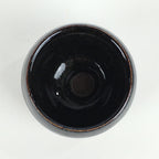 Japanese Ceramic Sake Cup Vtg Pottery Black Glaze Guinomi Ochoko G48
