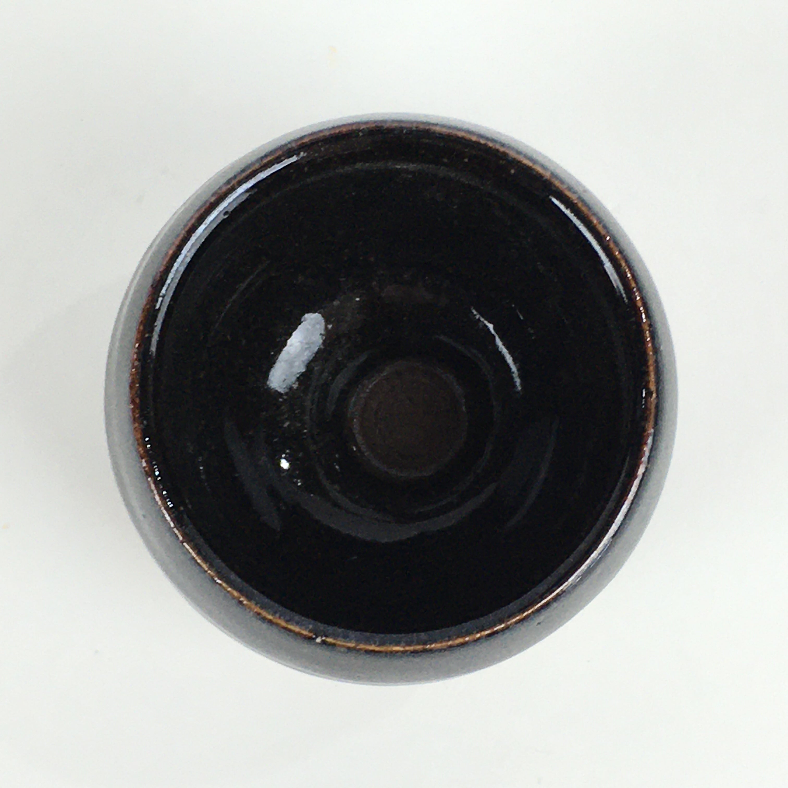 Japanese Ceramic Sake Cup Vtg Pottery Black Glaze Guinomi Ochoko G48