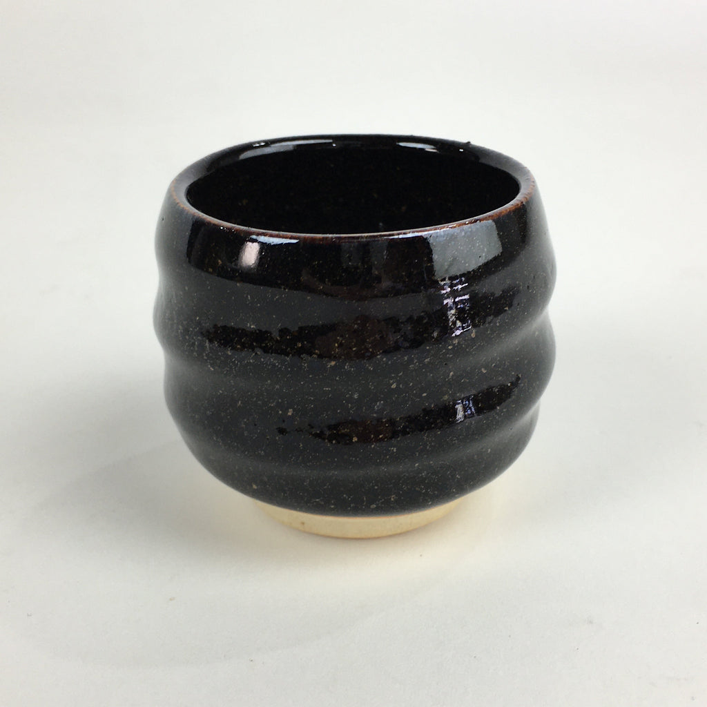 Japanese Ceramic Sake Cup Vtg Pottery Black Glaze Guinomi Ochoko G48