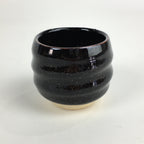 Japanese Ceramic Sake Cup Vtg Pottery Black Glaze Guinomi Ochoko G48