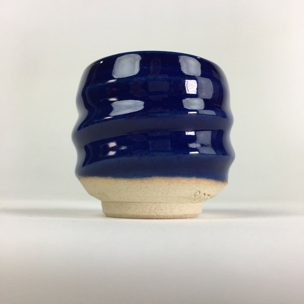 Japanese Ceramic Sake Cup Vtg Pottery Blue Glaze Guinomi Ochoko G49