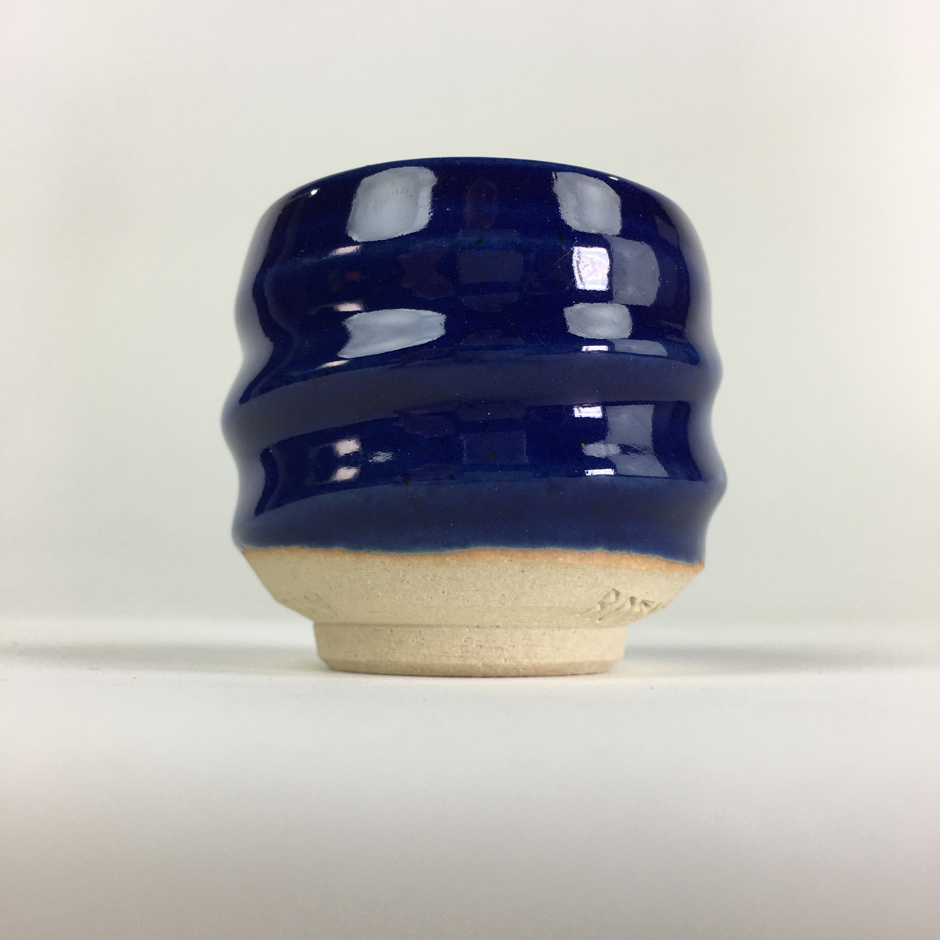 Japanese Ceramic Sake Cup Vtg Pottery Blue Glaze Guinomi Ochoko G49