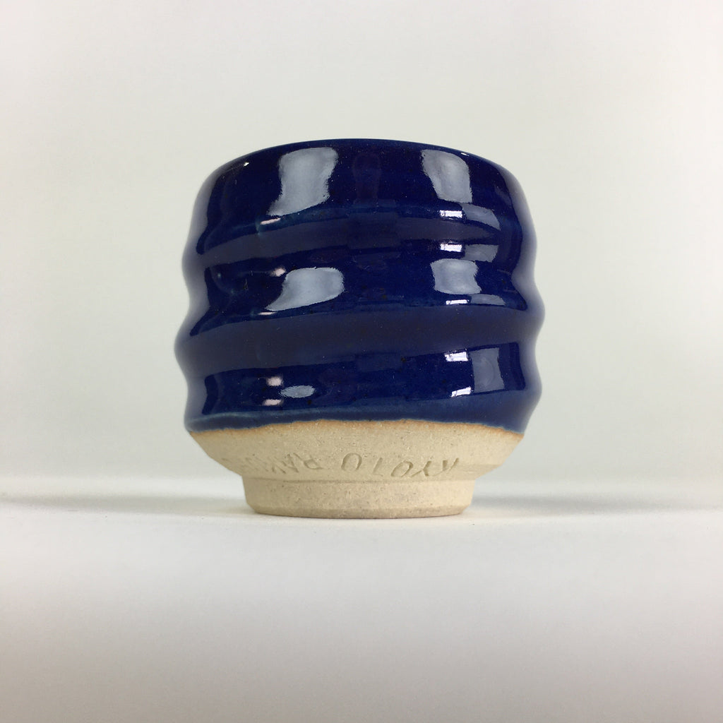 Japanese Ceramic Sake Cup Vtg Pottery Blue Glaze Guinomi Ochoko G49