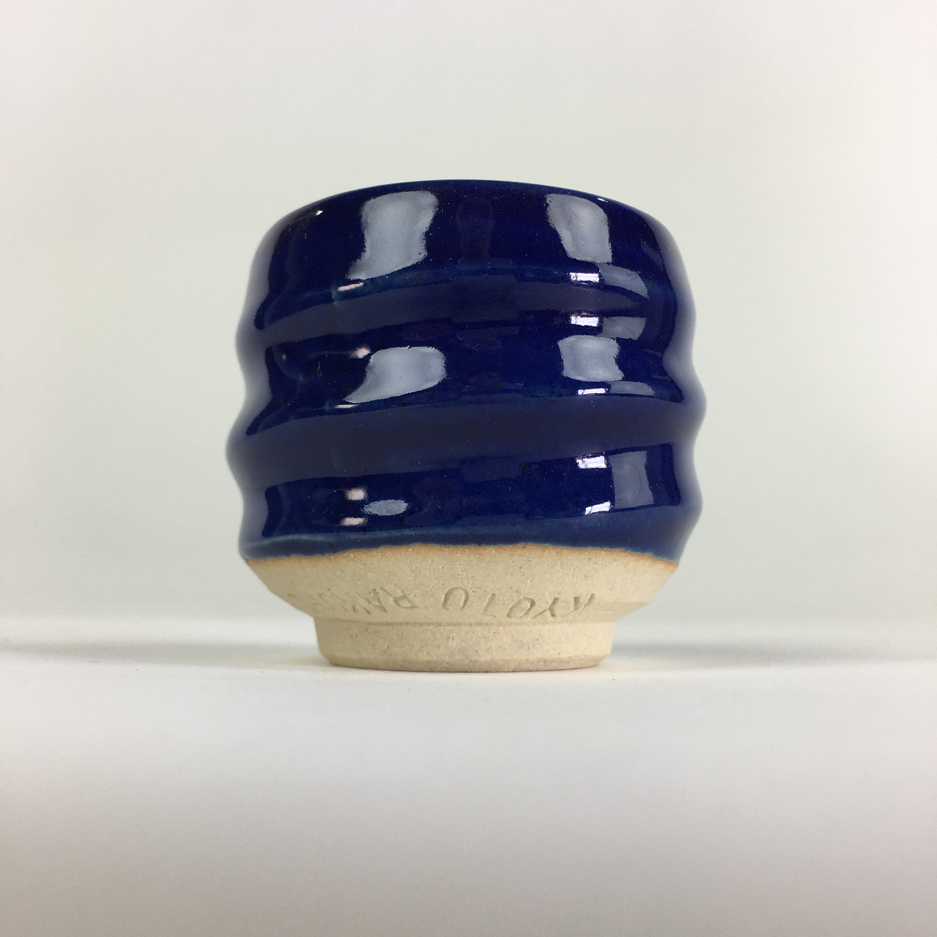 Japanese Ceramic Sake Cup Vtg Pottery Blue Glaze Guinomi Ochoko G49
