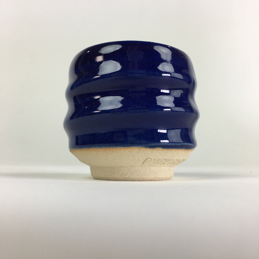Japanese Ceramic Sake Cup Vtg Pottery Blue Glaze Guinomi Ochoko G49